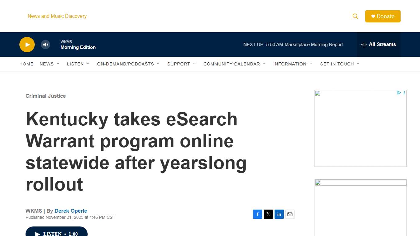 Kentucky takes eSearch Warrant program online statewide after yearslong rollout WKMS